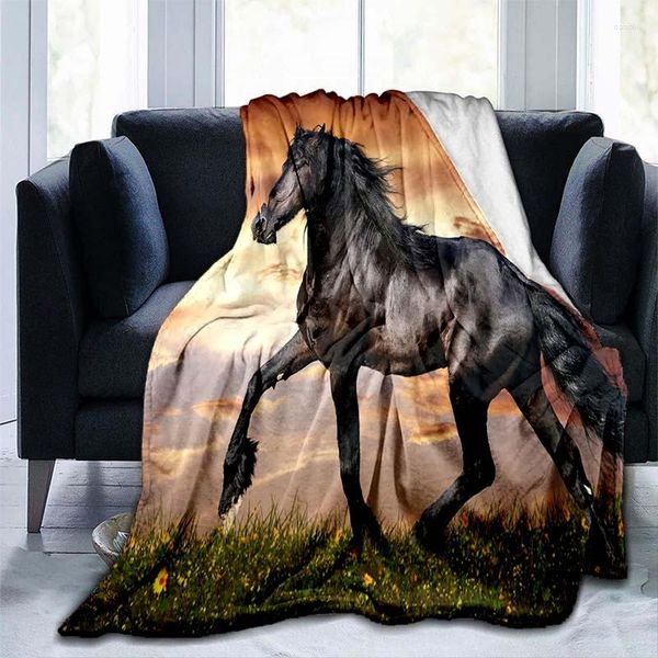 Mantas Caballo Galopando Manta Animal Franela 3D Arte Decoración Impresión Cubierta Blanca Sofá Camas Tiro