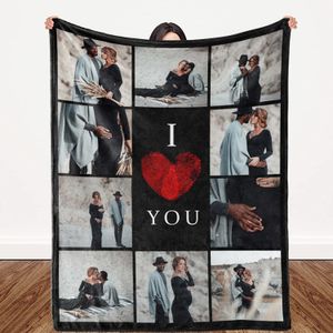 Blankets I Love You Custom Blanket with Po Collage Text Personalized Picture Throw Blanket for Christmas Valentine's Day Birthday Gift 230815