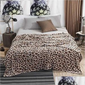 Couvertures IC Leopard Imprimer Couverture 100% Polyester Fiche d'hiver Disque de literie Soft Soft Couverture chaude231123 Drop Livraison Home Garden TE DH97X