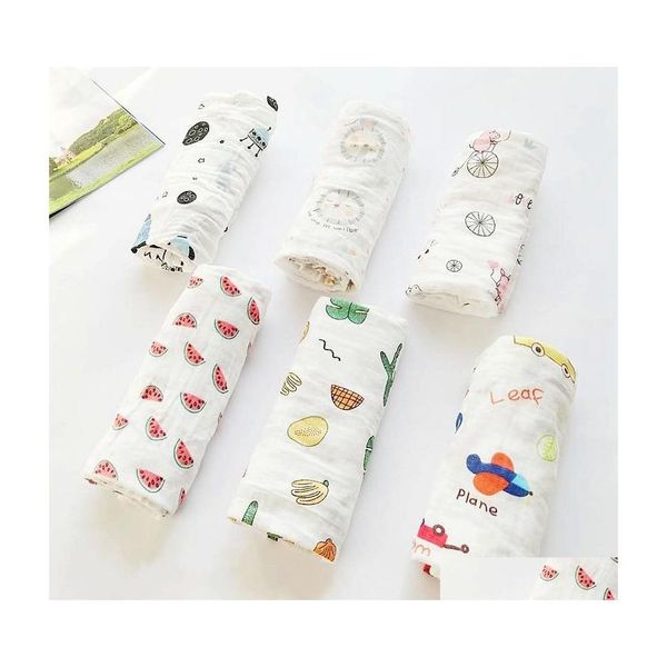 Mantas Toalla de baño infantil Mantas de bebé de dibujos animados Swaddle Wrap Manta Ropa de cama Verano Algodón puro fino Doubledeck Tejido liso 5 5Mm D Dh7Vb