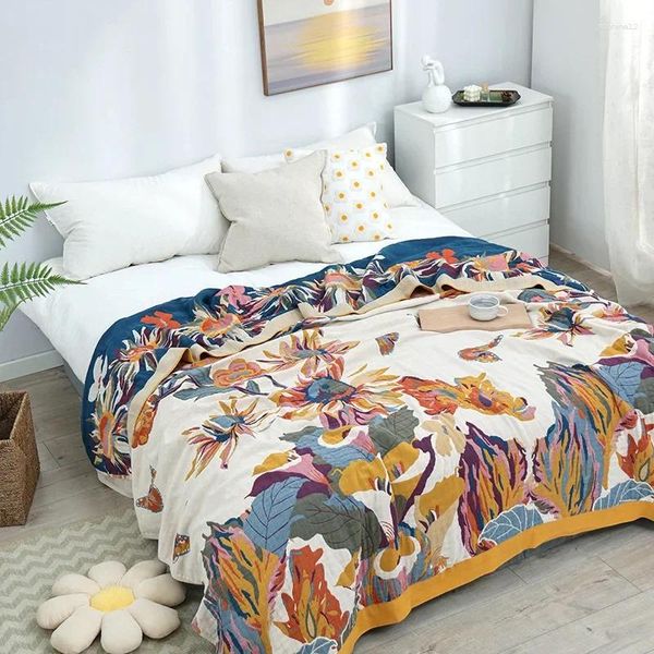 Couvertures en coton multicouches, parfum de fleur d'encre, serviette en gaze, couette d'été, couverture fraîche pour chambre à coucher, drap de lit confortable 240x250