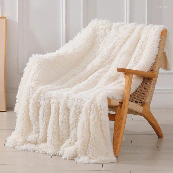 Mantas INS Modern Otoño e invierno Cálido Manta de piel larga con siesta de sofá de rodilla de coche de doble capa