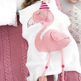 Dekens inyahome acryl baby gebreide deken flamingo geboren mijlpaal swaddle wrap kinderen spelen mat sleepsack outdoor kinderwagenhoezen