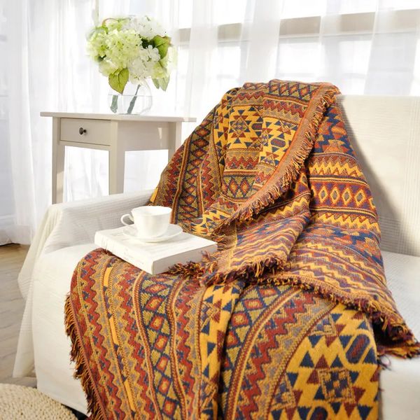 Inyahome Boho jeter couverture coloré Chenille tissé bohème canapé inclinable causeuse meubles couverture aztèque hippie jette des couvertures 231113