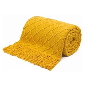 Inyahome Couvertures tricotées légères décoratives de ferme, tissées chaudes, douces et confortables avec pompons pour canapé et lit 230824