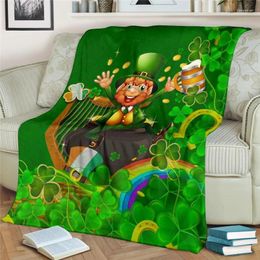 Couvertures Ireland Ireland Celtic Happy Leprechaun Flannel Blanket 3D Print Chiffre imprimé pour adulte décor pour le couches