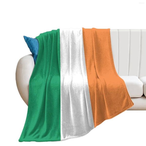 Mantas Bandera de Irlanda Manta de lana Campamentos de verano Gráfico Tapices vintage Super suave Resistir la contracción