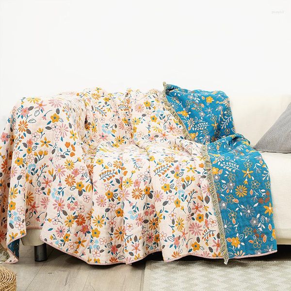 Couvertures Couverture japonaise en coton à petites fleurs, serviette de canapé, couverture de lit double face, simple, double, sieste douce, drap de couette frais d'été