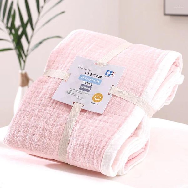 Couvertures Couverture de jet de gaze de coton lavable à six couches de style japonais, couettes de climatisation simples et doubles, draps de lit épais à carreaux