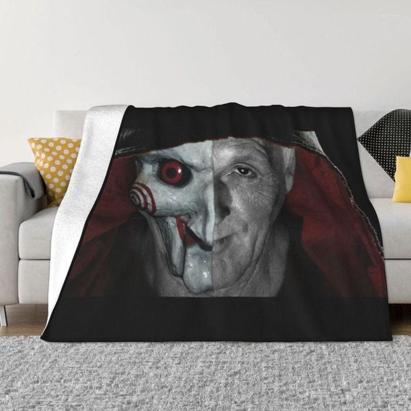 Couvertures John Kramer Saw Halloween film d'horreur jeter couverture Ultra-douce polaire chaude flanelle pour chambre bureau canapé couette