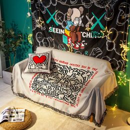 Dekens Keith Doodle Cartoon Illustratie Cover Doek Chaise Longue Armsteun Handdoek Stofdicht Sofa Cover Harlem Home Decor Gooi Deken 230809