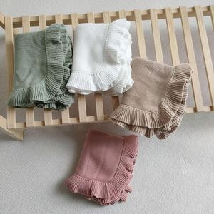 Mantas de punto Bebé Swaddle Cochecito Manta de algodón Volante para nacido Recibir artículos Accesorios de ropa de cama