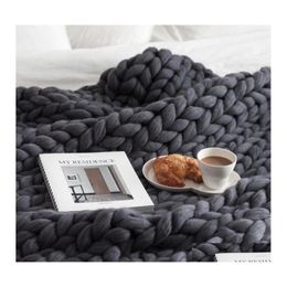 Mantas Tejer Tiro Hilo Manta de punto Handknitted Cálido Chunky Knit Soft Grueso Bky Sofá Throw1 Drop Entrega Home Garden Textil DHS0C