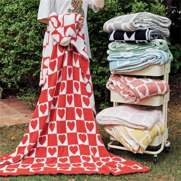 Couvertures style coréen Simple amour grand damier demi-velours couverture tricotée couverture de canapé multifonctionnelle couverture douce assortie Blanke