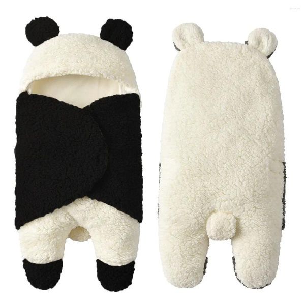Mantas Manta de lana de cordero Manta de invierno Bebé con capucha Swaddle Lindo Panda Fleece Cochecito Saco de dormir Cocoon Cálido Infantil Sleepsack 0-3M