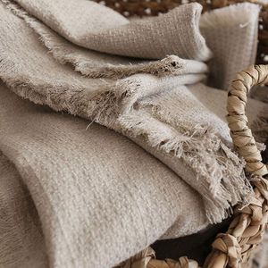 Mantas de lino y algodón, manta tejida con borlas, acogedora, cálida, suave, ligera, para sofá, cama, hogar, todas las estaciones