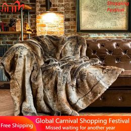 Couvertures Couverture de luxe en fausse fourrure marron épaisse et chaude pour canapé-lit, canapé moelleux décoratif réversible en velours peluche 231116