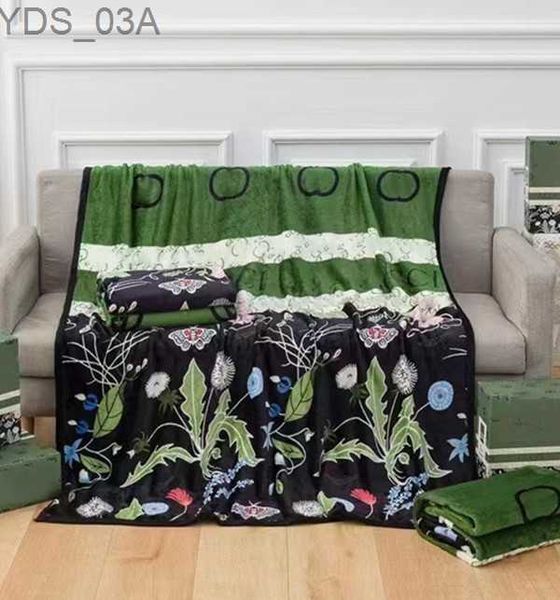 Mantas Manta de diseño de lujo Manta con patrón de mariposa y flor de diente de león verde Manta para decoración del hogar Manta para sofá de aire caliente 150X200 cm con caja 240314