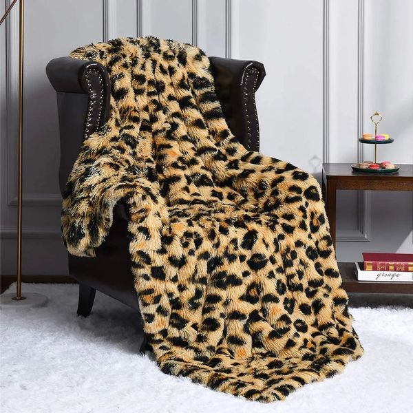 Couvertures Luxe léopard point jeter couverture chambre décor plaid couvre-lit s poilu hiver lit couvre canapé couverture grande épaisse fourrure 231216