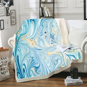 Couvertures Couverture polaire en flanelle de marbre Agate Swirl Blue Gold Luxury Throw léger confortable pour lit canapé canapé chambre super doux