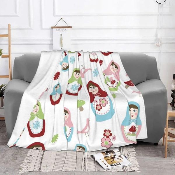 Mantas MATRYOSHKA Patrón de muñecas ruso Manta Coral Flanada Feosidad Spring Autumn Cartoon anime a cuadros Softación de cama de lanzamiento suave