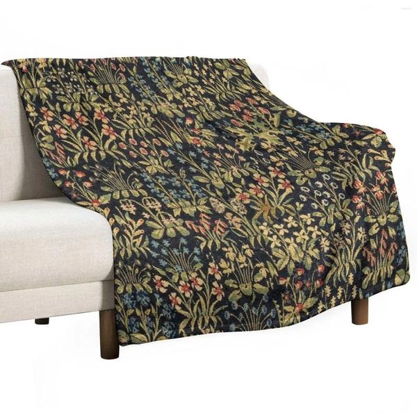 Couvertures médiévales gothiques fantastiques fleurs tapisserie motif floral jetez une couverture couverture chaude poilue plaid sur le canapé