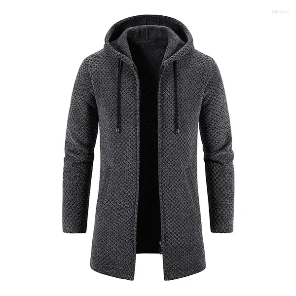 Couvertures hommes long cardigan pull manteau avec capuches 2024 automne hiver polaire chaud fermeture éclair solide tricots décontractés vêtements couverture