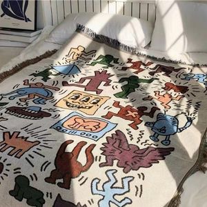Dekens rommelige graffiti buitendeken sofa covers camping kwastjes tapijtdecoratie in huisstofstofomslag picknick gooi dekens draagbaar 230522