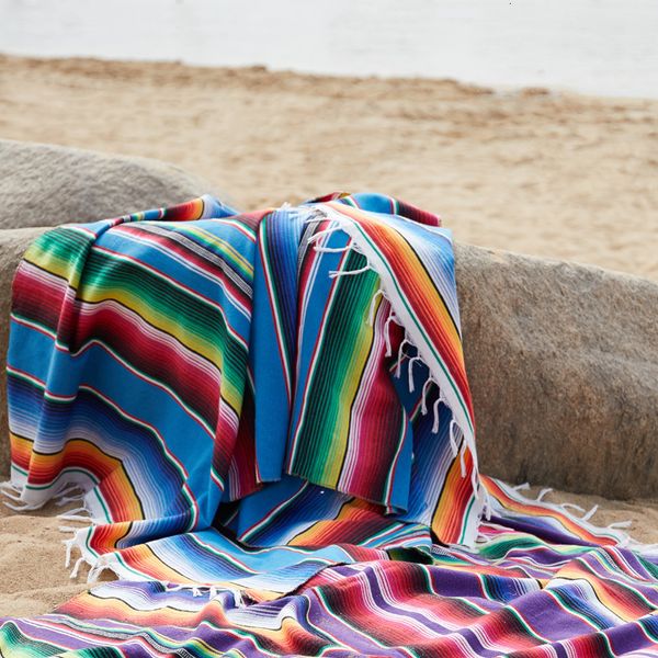 Couvertures Style mexicain arc-en-ciel rayé couverture pur coton canapé Cobertor tapisserie suspendue pour lit avion voyage avec gland 230906