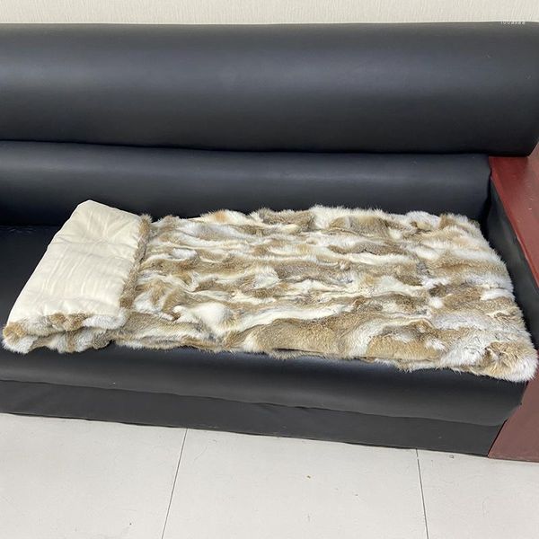 Mantas MS.Softex Natural Fur Bed Runner Funda de asiento Cojín real para manta
