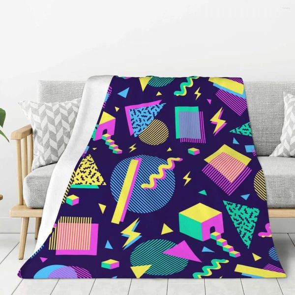 Couvertures multicolores aux formes géométriques des années 80, couverture chaude et légère en peluche douce pour chambre à coucher, canapé, camping