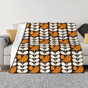 Couvertures MultiStem Birds Noir blanc orange couverture de flanelle douce et de flanelle chaude orla kiely scandi jet pour les couvre-lit à domicile