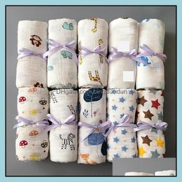 Mantas Muselina Manta de bebé Algodón Recién nacido Swaddles Baño Gasa Envoltura infantil Saco de dormir para niños Cochecito Er Play Mat 78 Diseños 50 piezas Ywy Otusp