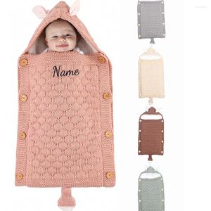Mantas con nombre personalizado para bebé, saco de dormir con orejas de conejo de punto, sobre antipatadas, manta de regalo bordada