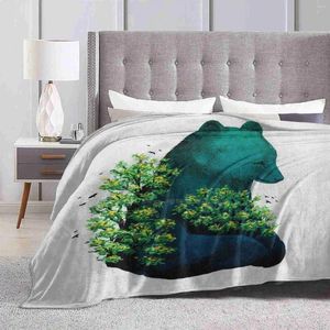 Couvertures de la nature Embrace Trend Style Fashion Fashion Soft Throwt Blanket Bear Tree Birds Nature Artsy Artistique paysage coloré HUG