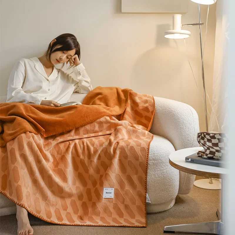 Blankets New three-dimensional cashmere blanket with thickened cover office nap blanket coral velvet blanket