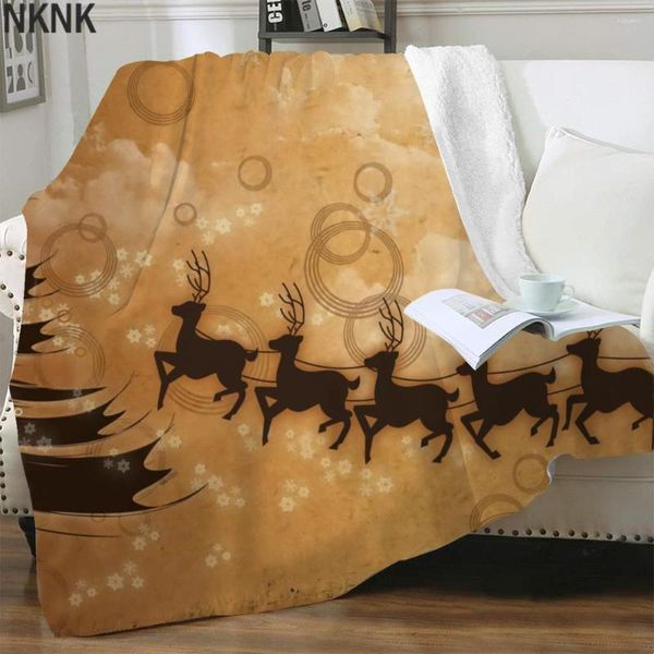 Mantas NKNK Brank Santa Claus Animal para camas pintura colcha cama Retro 3D estampado Sherpa manta Premium