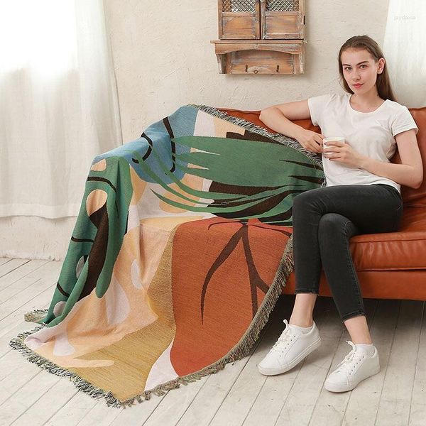 Couvertures nordique Morandi feuilles jeter couverture pour lits salon décoratif canapé serviette loisirs pique-nique Boho décor couverture