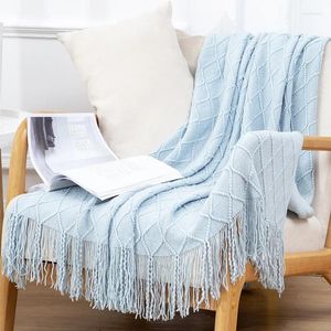 Couvertures Style nordique couleur unie été printemps gland tricoté Plaid canapé serviette couverture couverture tapisserie couvre-lit décor à la maison