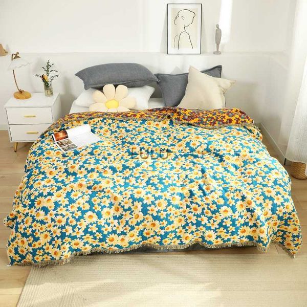 Couvertures Nordique jeter couverture pour lits pastorale fleur coton canapé couverture couverture canapé serviette été cool couette gaze doux couvre-lit feuille HKD230922