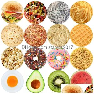 Couvertures Nouveauté Alimentaire Doux Flanelle Ronde Café Glacé Beignet Oeuf Avocat Pizza Burritos Tortilla Couverture Drop Livraison Maison Jardin Te Dhhwg