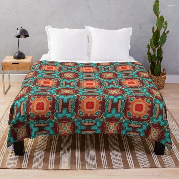 Mantas Naranja Marrón Rojo Turquesa Azul Azul Hip Orient Bali Art Throw Manta para bebé Soft Plush Plaid