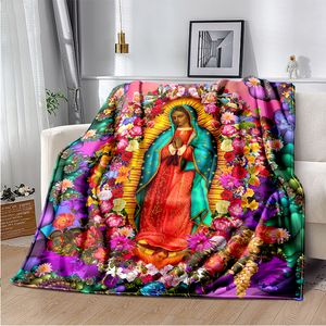 Dekens Onze -dame van guadalupe deken lichtgewicht warme mary gooi deken zachte sofa cover religie dekens voor slaapkamer bank 230815