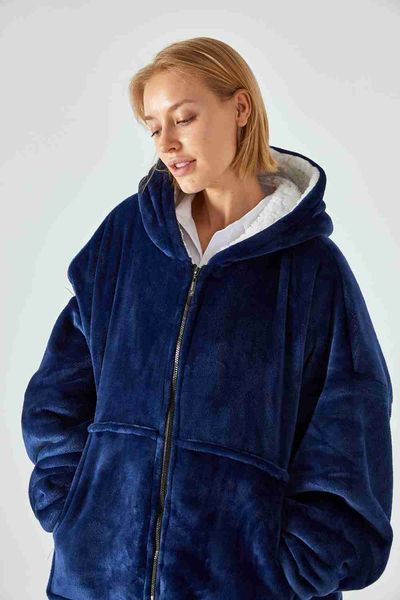 Mantas Mantas de gran tamaño Franela Fleece Sudaderas con capucha Sudadera Sherpa Manta con mangas Invierno Cálido Bolsillo Oodie Nueva sudadera Adulto HKD230922