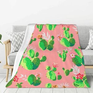 Couvertures Fond rose Cactus Couverture chaude légère douce en peluche pour chambre à coucher canapé canapé camping