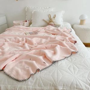 Dekens Roze Bloemen Baby Kinderen Beddengoed Deken Borduren Pluizige Meisjes Prinses Kinderen Gooi Bed Cover Quilt