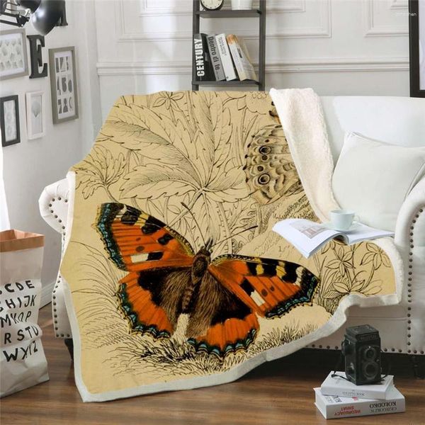Couvertures plstar cosmos coloré couverture d'insectes papillon 3D print sherpa on lit kids girl flower home textiles style rêve 1