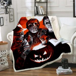 Couvertures plstar cosmos Halloween Fleece Cover Horror Movie Scream Team Zombie Brid 3D Print Sherpa sur le lit Home Style-1