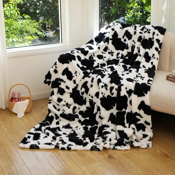 Mantas estampadas con leche estampada manta de verano cubierta de sofá de franela leopardo impresión de regalo de regalo estilo edredón de cabello de imitación