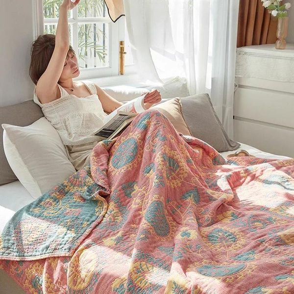 Couvertures Promotion Gaze Été Refroidisseur Couette Coton Quatre Couches Climatisation Mince Couverture Couverture Quatre Nordique Nap Canapé Couette